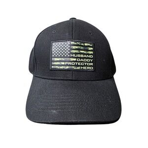 New USA American Flag Cotton Black Baseball Hat Cap Husband Daddy Protector Hero